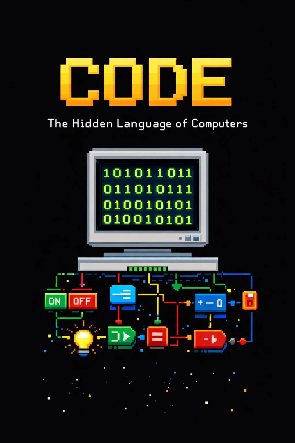 Book review visual for Code: The Hidden Language of Computer Hardware and Software by Charles Petzold