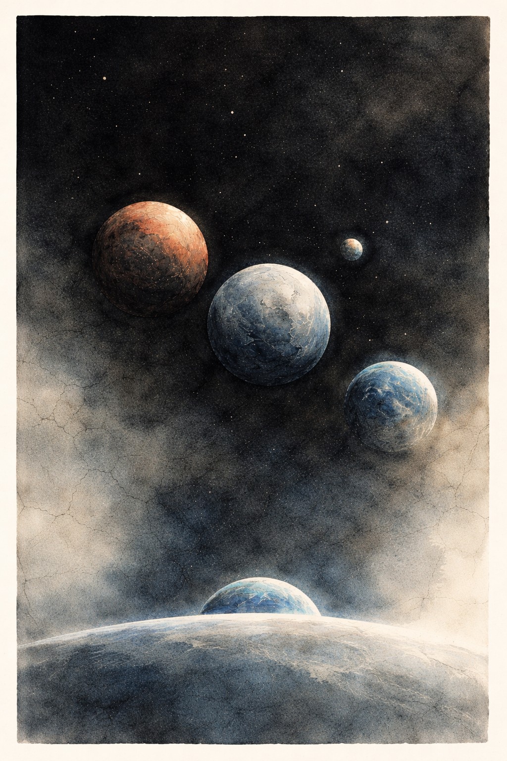 Artistic interpretation of the Pale Blue Dot photograph by Voyager 1