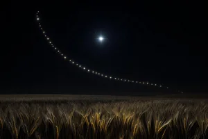 Spica, blue-white and alone, low over a dark field of ripe grain with the Big Dipper's arc above