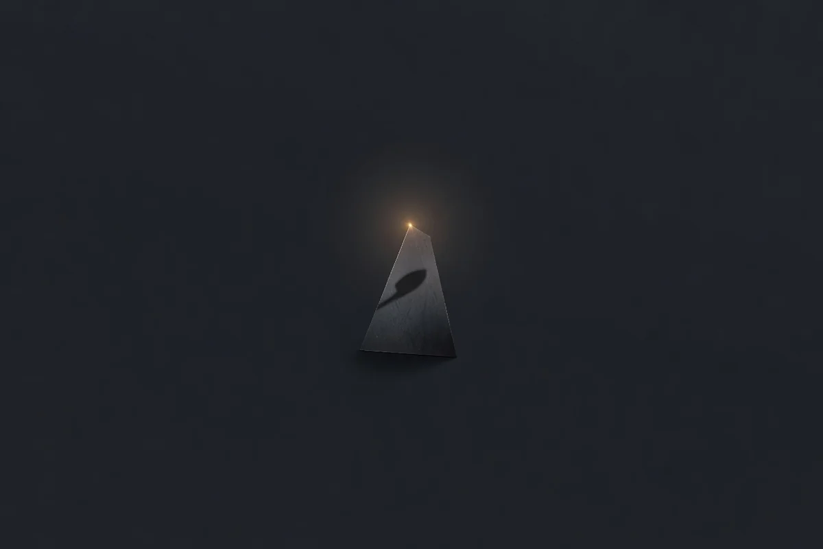 The truth-testing: institutional fog approaching a figure anchored on the equator line