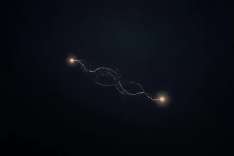 Two glowing minds joined by a luminous field of language, currents of words passing between them, illustrating rhetoric as the physics of other minds