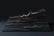 A topographic map of altitude bands dissolving into a glowing sound waveform