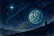 Sisyphus ascending mountain with glowing AI circuits, automating the eternal boulder - mythic struggle meets modern systems thinking