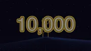 A stick figure stands beneath a starfield with "10,000" glowing in massive numerals, a frame from Ten Thousand Days