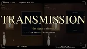 Title card reading TRANSMISSION, the signal is the self, over two dim rooms, each with a stick-figure bunny, a framed photograph and a monitor, labeled The Tuning and Hello, Me
