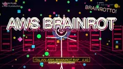 AWS BRAINROT thumbnail: Plano Noveno (Plan 9 Glenda bunny in his Italian-brainrot form) center stage in a vibrant Roblox-styled arena, neon perspective floor grid, 8-Mile crowd silhouettes bobbing along the bottom, three Italian-AWS mascot stick-figures dancing as opponents. Title AWS BRAINROT in big cream-on-pink bubble letters with hot-pink underglow. Subtitle PLANO NOVENO · BUNNY BRAINROTTO in hot pink. NAPKIN FILMS / a Plan 9 production corner mark. Gold ITALIAN-AWS BRAINROT RAP · 4:40 tag at the bottom. Rotated BRAINROTTO! stamp top-right. Confetti scatter, radial vignette.