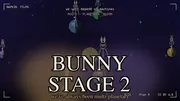 BUNNY STAGE 2 thumbnail. The BLOOM moment: a glowing amber machine hub at center with rotating Saturn-style rings and a plasma core, seven colorful planets in orbit around it (rust, blue-grey, mauve, teal, gold, violet, rose) with tiny stick-figure Plan 9 bunnies standing on each, tapered beams flowing from the hub to every planet with traveling data packets, a multi-tier starfield against a deep indigo cosmic sky. Title BUNNY STAGE 2 in large cream serif glow letters bottom-center, BUNNY in amber halo, STAGE 2 in violet halo, subtitle "we've always been multi-planetary" in amber below. Top center "we will depend on machines" + MULTI-PLANETARY BLOOM in rose. Top-left brand NAPKIN FILMS in cream mono. Bottom-right runtime 3:21 Plan 9 CC BY 4.0 in cream. Corner brackets framing the composition.