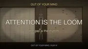 ATTENTION IS THE LOOM hero. A stick figure bunny between two looms, the orderly front and the knotted back, a constellation woven into the cloth. Out of Your Mind, Film VI.