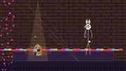 OG Bobby Johnson the russet potato and Plan 9 the cosmic bunny squared up under stage lights in a neon brick arena.