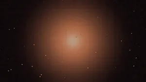 ONLY LIFE blog hero. A radiant warm amber bloom at the center of a dark field, rising embers around it, the warm core of life the film blooms into.
