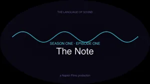 The Language of Sound title card: a cyan oscilloscope sine wave on deep ink, Season One, Episode One, The Note.