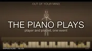 A stick-figure bunny hovering over a glowing piano keyboard, keys lit a beat ahead of its hands, a constellation rising behind it.