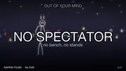 Title card for NO SPECTATOR, Song 18 of Out of Your Mind: a stick-figure bunny standing inside a river of tiny bunnies streaming across a cool blue frame, a Napkin Films production