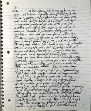 Spiral notebook page dated 17 JAN 2025 with a page number above it, filled with even black cursive on lined paper