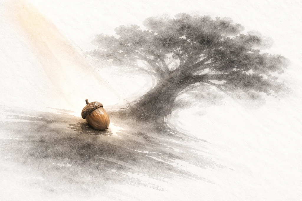 The Courage of Small Things - acorn casting oak tree shadow