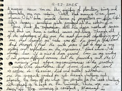 The September 22, 2025 handwritten entry, opening on its date: A MONDAY. HELLO.