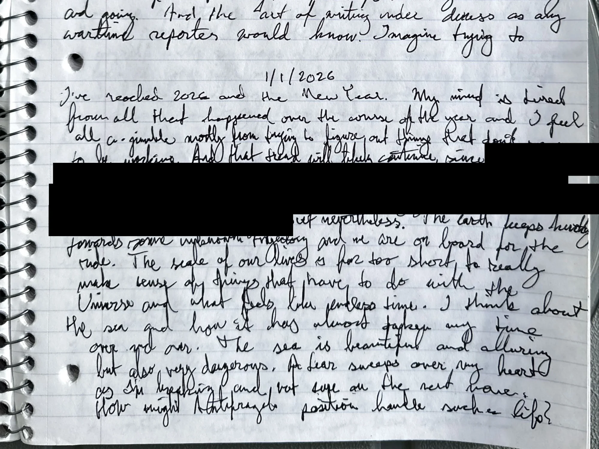 The opening of the January 1 handwritten entry: I have reached 2026 and the New Year.