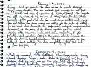 The February 6 handwritten entry: away, and yet present. The sun works to push through hazy wispy clouds.