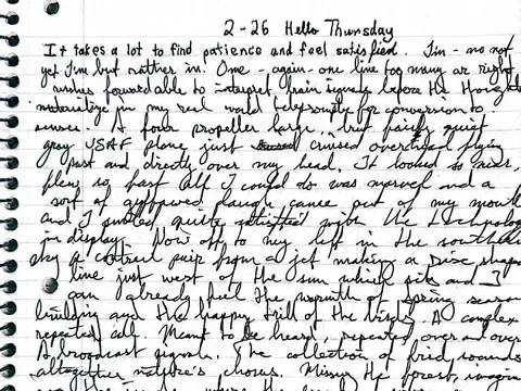 The opening of the February 26 handwritten entry: hello Thursday. It takes a lot to find patience.