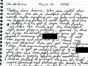 The opening of the March 12 handwritten entry: life with Sirius. Floating above heavens, blue skies.