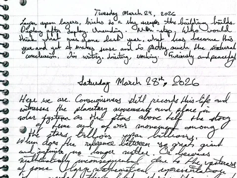 The March 24 handwritten entry: layer upon layers, bricks to a sky scraper.