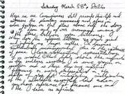 The opening of the March 28 handwritten entry: here we are. Consciousness still records this life.
