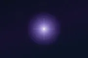 A single violet star glowing in a dark field, thin crosshair rays and faint concentric rings around it